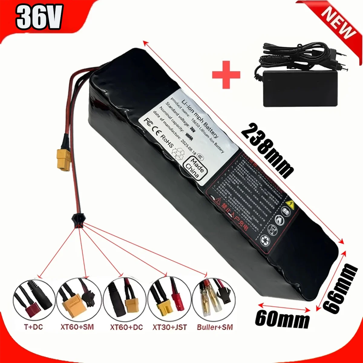 

2025 NEW 13S3P 36V 100Ah 100000mAh lithium-ion battery pack with 36000W BMS, suitable for 54.6V