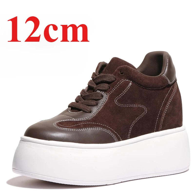 

Туфли-лифты из натуральной кожи, 12 см, обувь для отдыха, женские уличные массивные кроссовки, увеличивающие рост на толстой подошве