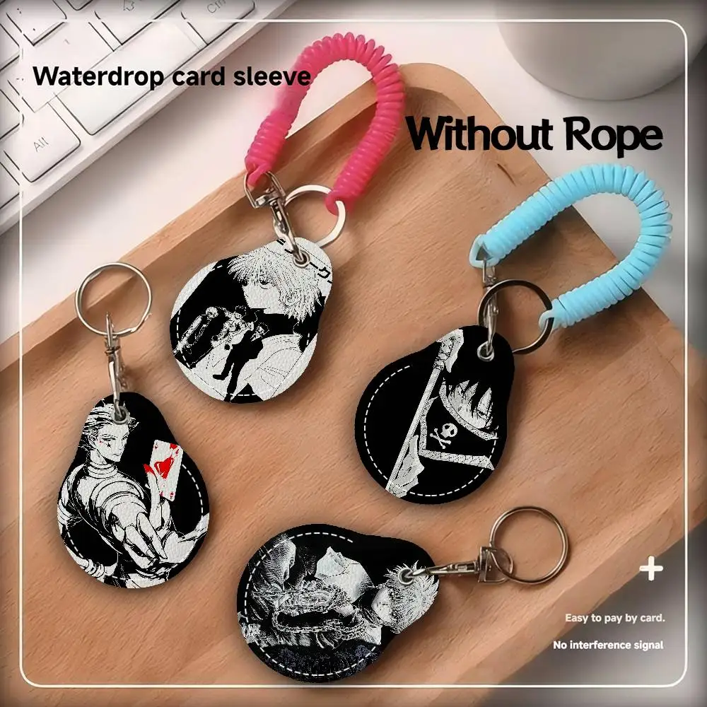 

1PC Anime Hunter X Hunter Leather Access Card Holder, Water Drop Keychain, Bus Card Elevator Induction Protective Cover