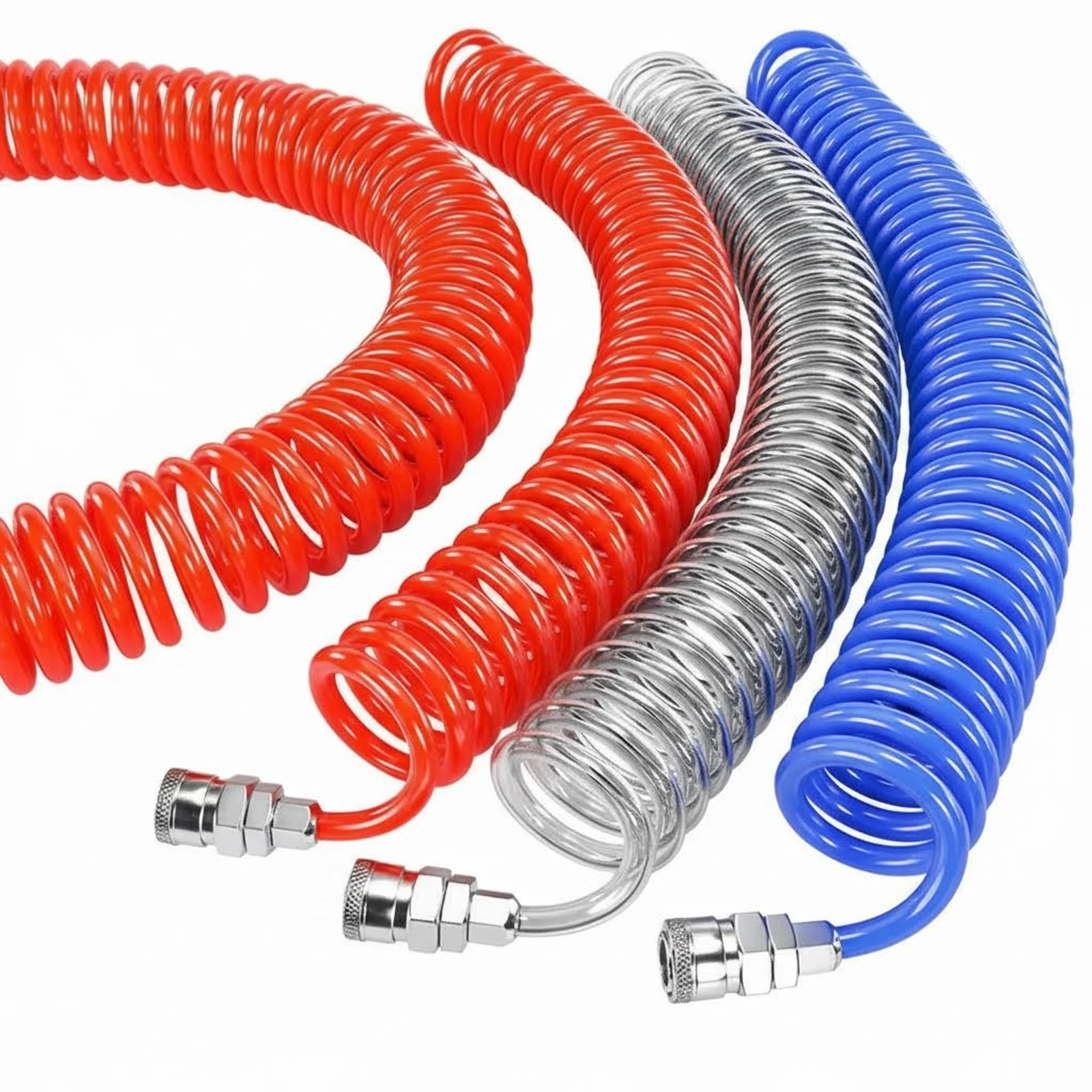 EU Connector Red White Automatic Contraction Trachea, High-Pressure Electric Inflation Spring Tube, Air Pump Connection Tube