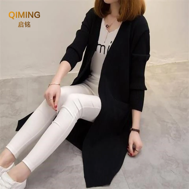Cárdigan largo de punto para mujer, suéter suelto coreano, Tops de moda, Primavera, Otoño e Invierno