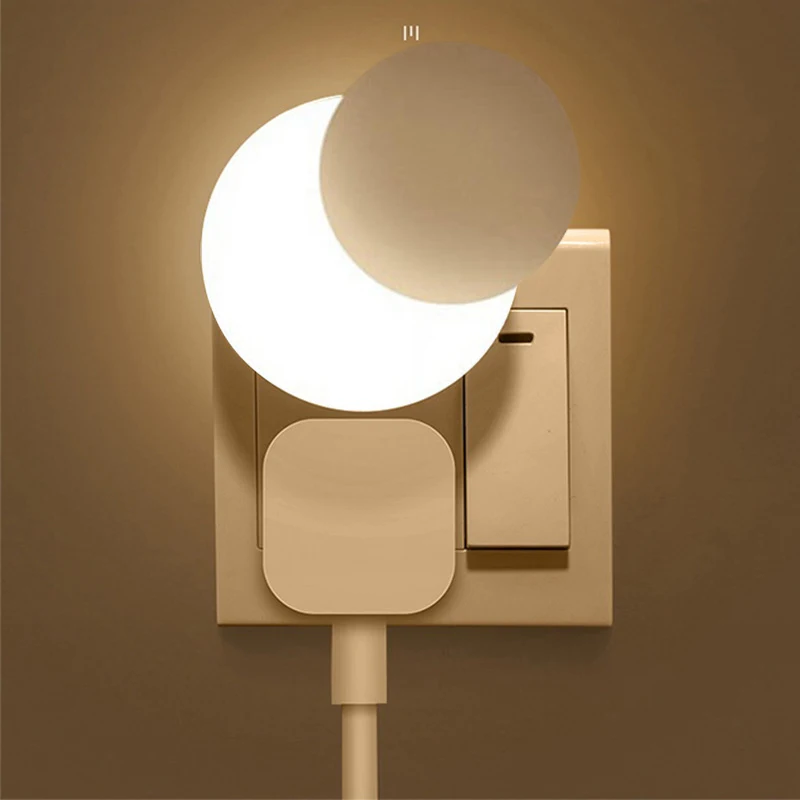 

Mini Moon LED Night Light EU US Plug in Dusk to Dawn Sensor Wall Nights Lamp for Bedroom Hallway Stairs Corridor 110V 220V
