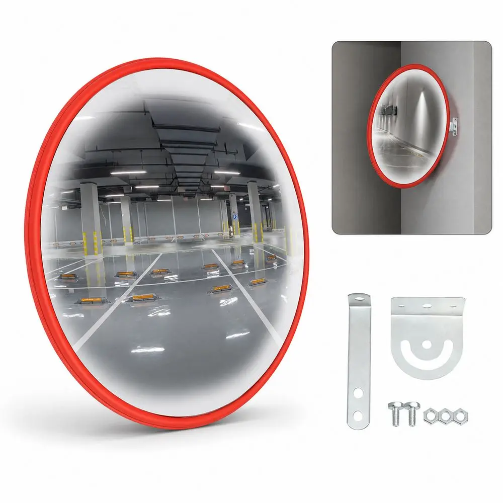 30cm Diameter Convex Safety Mirror Red Coating Easy to Install Corner Security Mirror Hemispherical Traffic Safety Mirror Garage