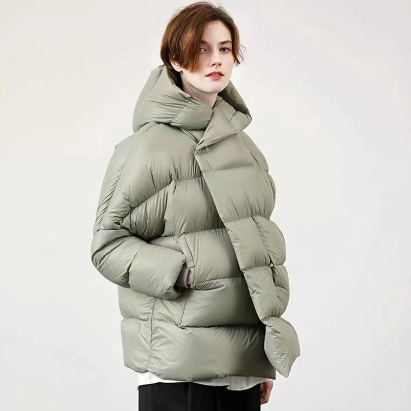 

Winter Thicken Hooded Puff Down Jacket Women White Duck Down Fluffy Parker Outwears Female Warm Loose Solid Waterproof Jackets