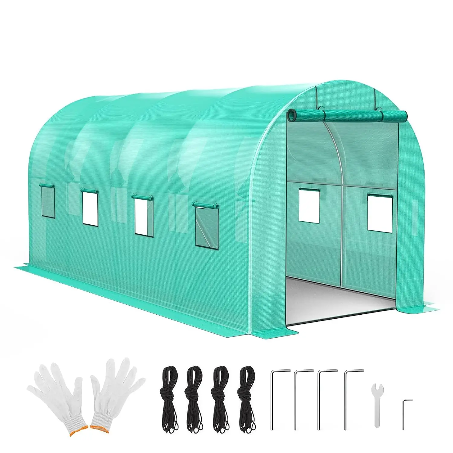 Walk-in Tunnel Greenhouse 8x13x7FT, 19X0.6 Galvanized Pipe, Zippered Door & 6 Screen Windows, Outdoor Plant Shed, Customized