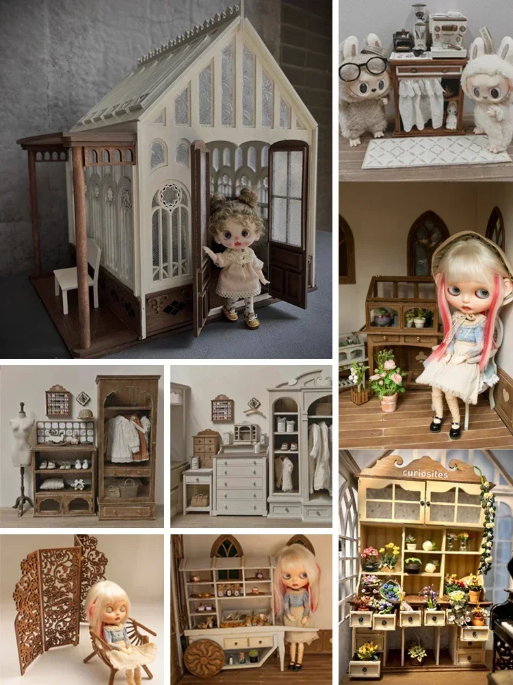 Miniture Dollhouse Furniture Balcony Dollhouse Mini Flower Stand Ob11 Castle House Mini Cart New Diy Miniature Dollhouse