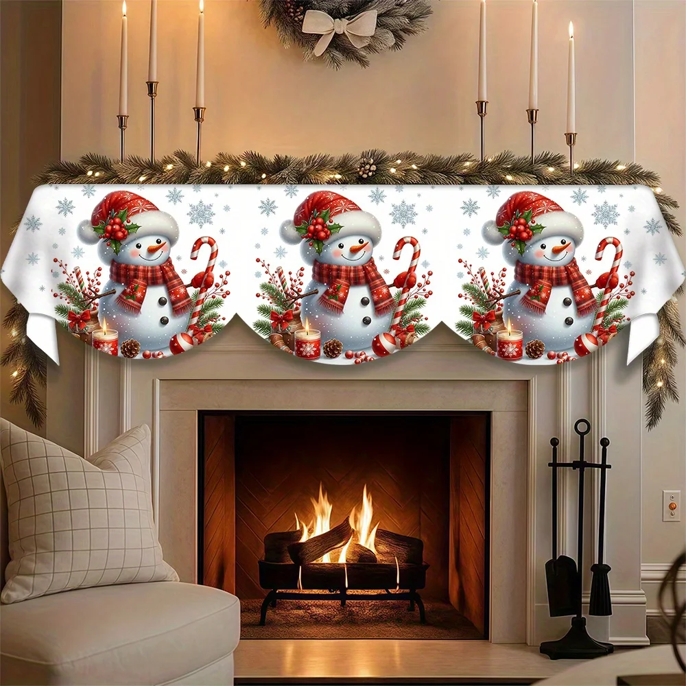 VIKAMA Christmas Fireplace Mantel Scarf Cute Snowman Candy Cane Mantel Topper Snowflake Xmas Home Holiday Decoration