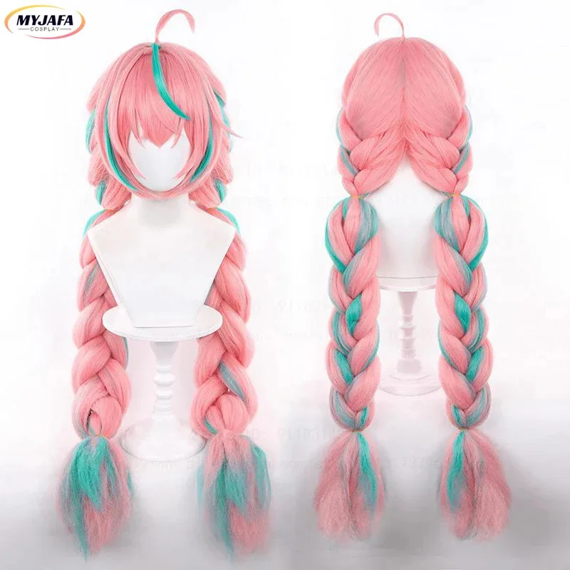 

Высокое качество Varesa, парик для косплея, длина 100 см, предварительно плетеный, розовый, зеленый, смешанные термостойкие синтетические волосы, аниме, парики для косплея + шапочка для парика