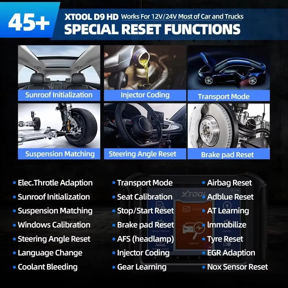 For Truck 24&12VCar Scanner XTOOL D9HD Topology Mapping Programmable Module Installation 45+Reset Functions Auto Diagnostic Tool