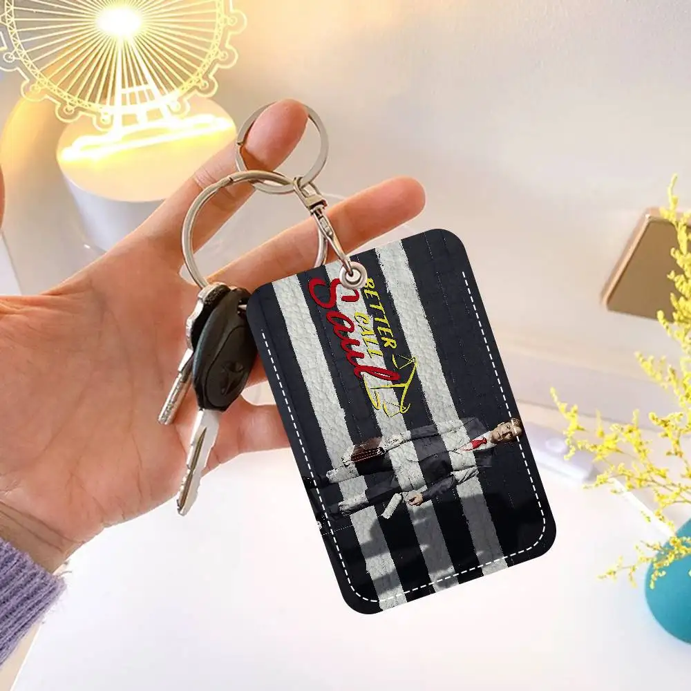Classic Better Call Saul 1Pc PU Leather Card Holder Keychain Key Ring Door Lock Access Tags ID Card Case Keychain Card