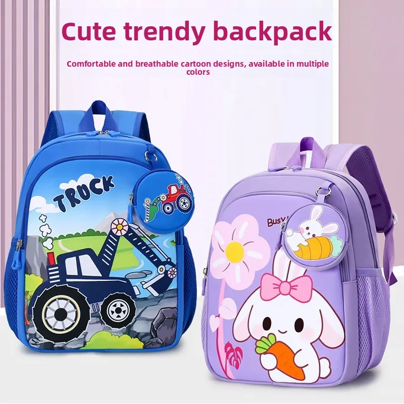 Children's Cartoon Car Backpack for Kindergarten Boys And Girls 3-6 Years Old Big Class New Model School Bag with Water Bottl...