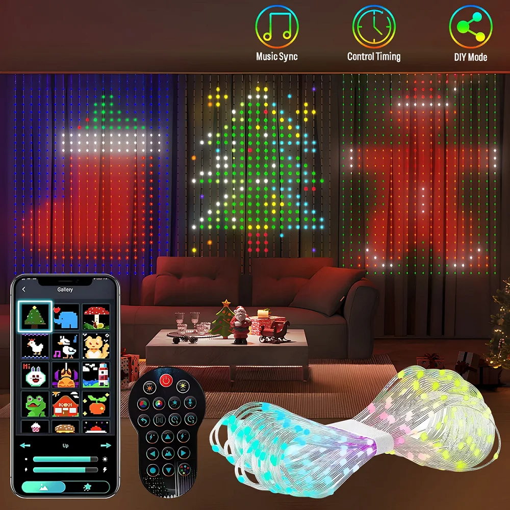 

Smart LED Curtain Light APP Control RGB DIY Christmas Lights Music Ambient Lighting For Home Holiday Party Christmas Decoration