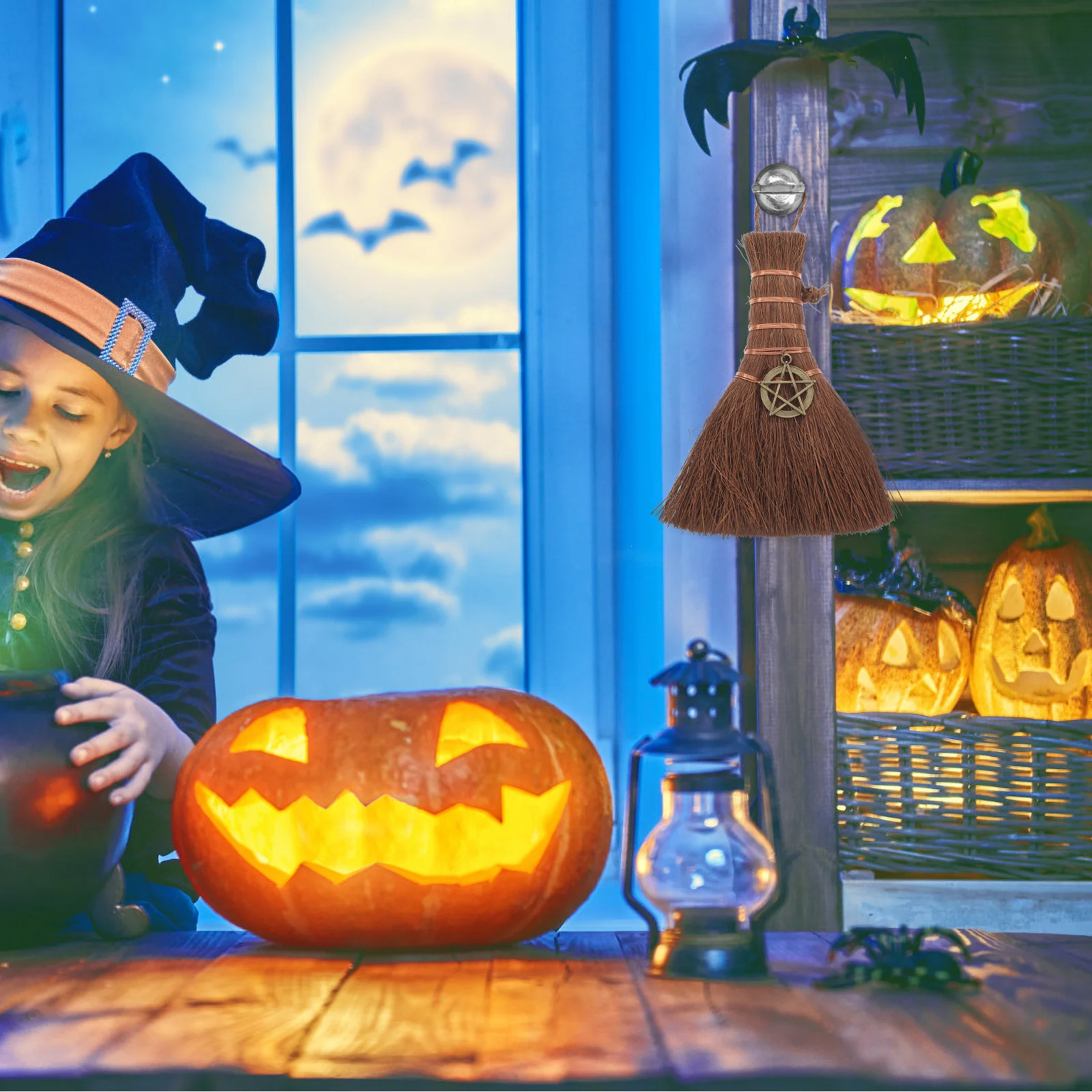 

Witch Broom Pendant Branch Metal Classic Retro Style Halloween Party Car Hanging Charm DIY Craft Decorative Ornament Gift