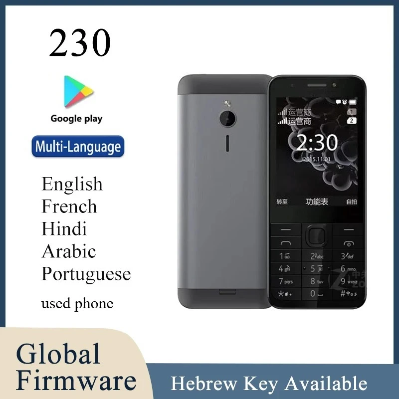Finland Made 230 Dual Sim Phone Multi Language Front Camera Dumbphone Arabic Keyboard unlocked Used Phone