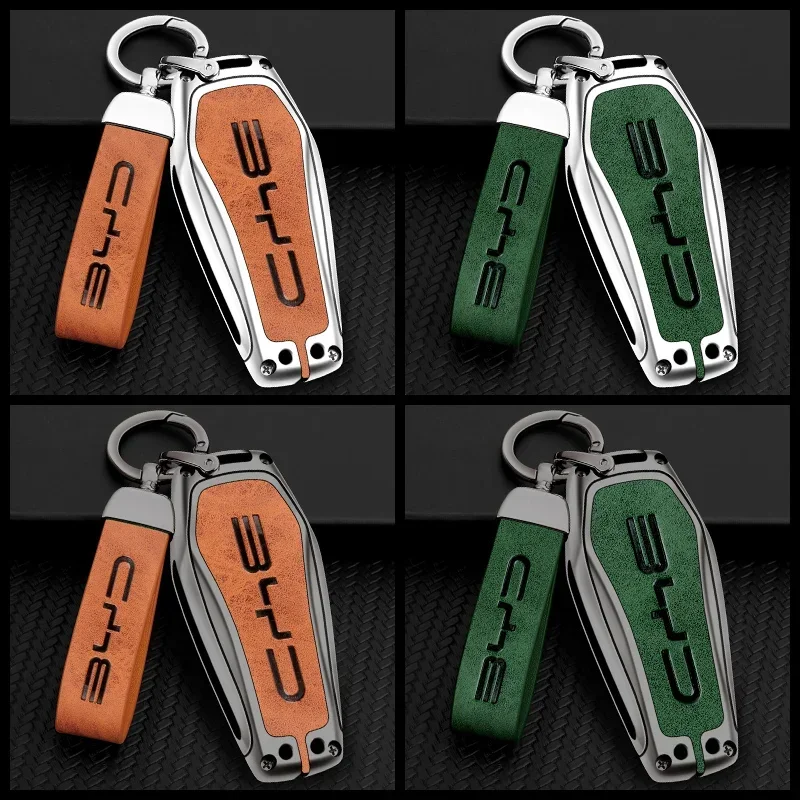 Metal & leather car key cover case shell protector for BYD Han EV Tang DM Qin plus song Pro Max yuan dolphin E2 Atto 3 accessori