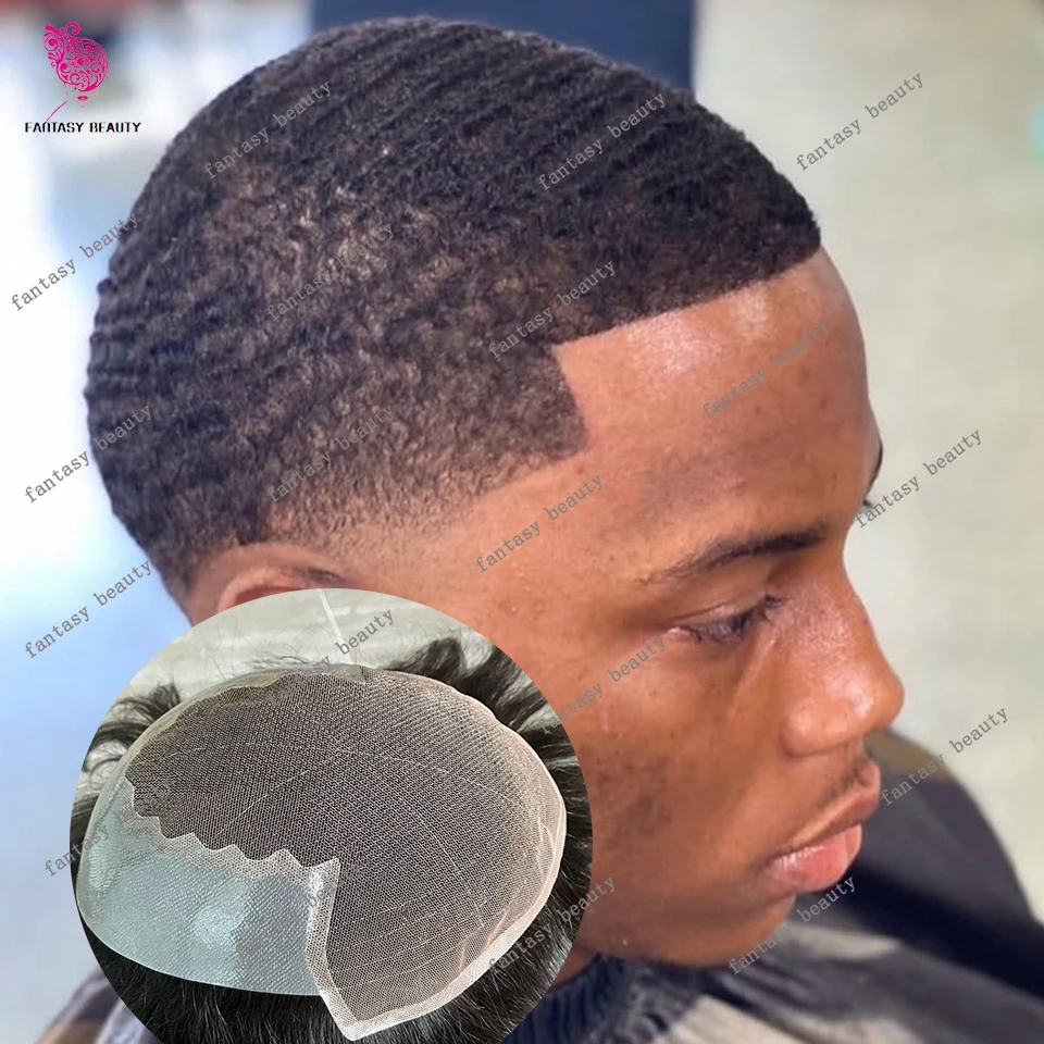 

Европейская незаметная основа Q6, 8 мм/10 мм/12 мм, 360 плетений, блоки человеческих волос, афро, глубокая волна, кружево из искусственной кожи, мужской парик, протез, капиллярный