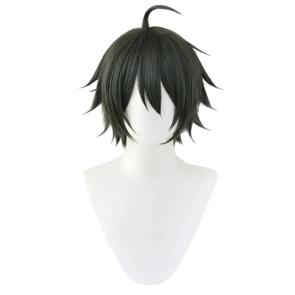 Anime Cosplay Wig Short Dark Green Hair Straight Hair Layered Wig with Bangs Heat Resistant Synthetic Hair Halloween Party Wigs