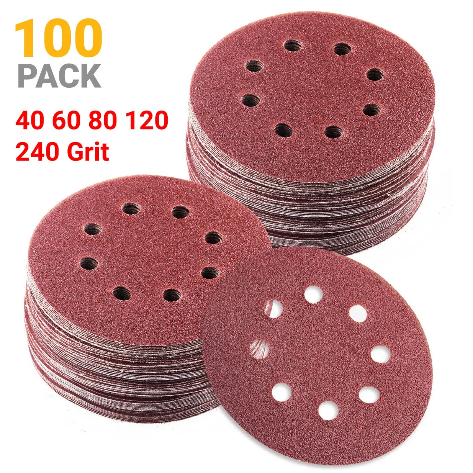 

US 40 60 80 120 240 Grit Sanding Discs 5 inch 8-Hole Hook Loop Orbital Sander Paper