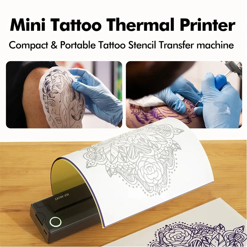 Imagem -02 - Mini Impressora de Tatuagem a4 Portátil sem Fio Bluetooth a4 Máquina de Transferência de Tatuagem Compatível com Iphone Android Telefone Mp8018t