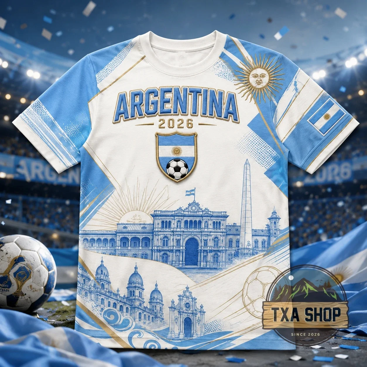 2026 Argentina Fan Commemorative Edition Adult Kids Casual Short-Sleeve T-Shirt Family Summer Breathable Quick-drying Soft Comfy