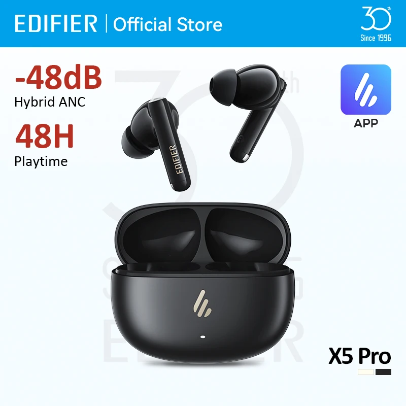 Słuchawki bezprzewodowe Edifier X5 Pro z aktywną redukcją szumów, technologia TWS, Bluetooth, wodoodporność IP55, tryb g...