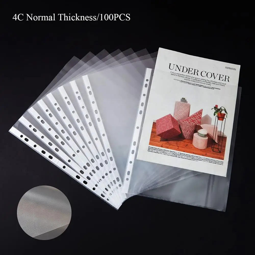 

100pcs Thickening Punched File Folders 11 Holes Transparent Document Sleeves A4 Clear File Sheet Protector Document Organizer