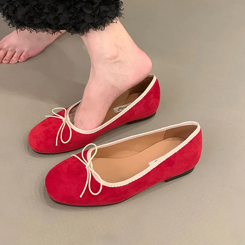 2024 Red Green Autumn Brand Women Flats Round Toe Shallow Slip On Ladies Casual Ballet Shoes Soft Leather Eelgant Ballet Shoes