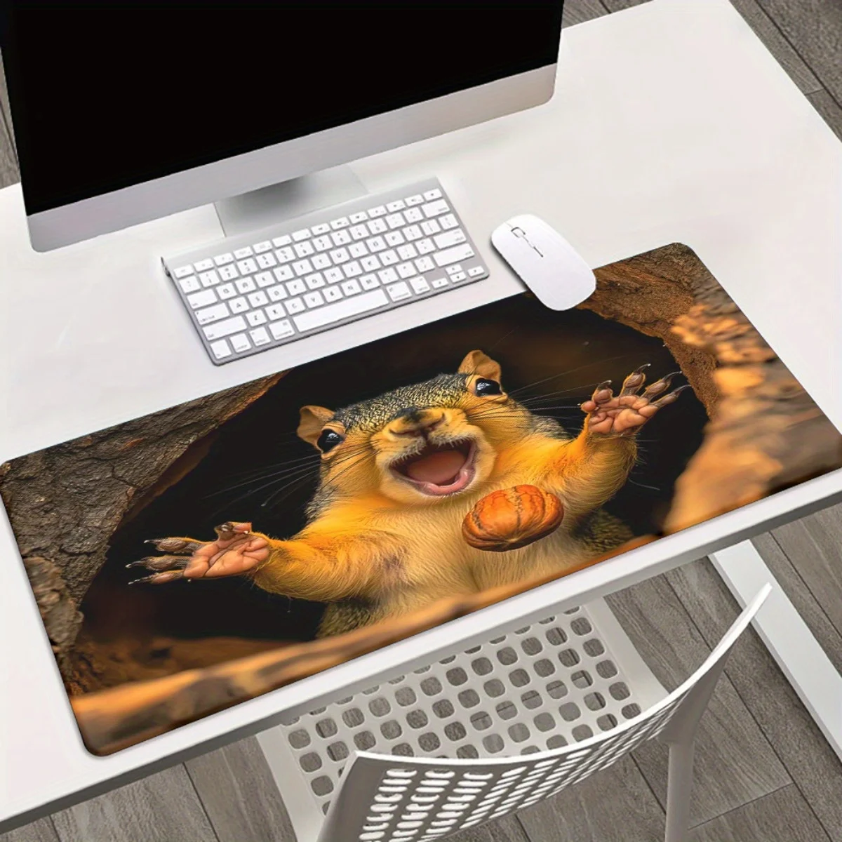 

Squirrel printed XXL mouse pad anti-slip rubber base in tree holes, suitable for office and gamer use, high quality