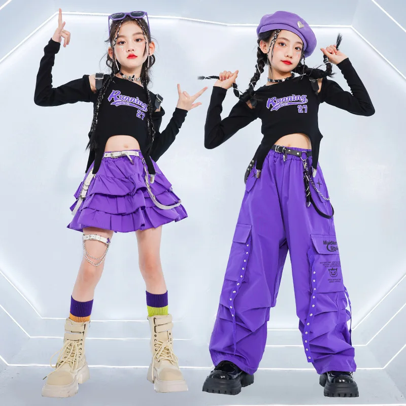 Hip Hop Kpop Anzüge Mädchen Jazz Kinder Street Dance Performance Hip-hop Kleidung Farbe Passenden Kühlen Breite Bein Hosen drop Verschiffen
