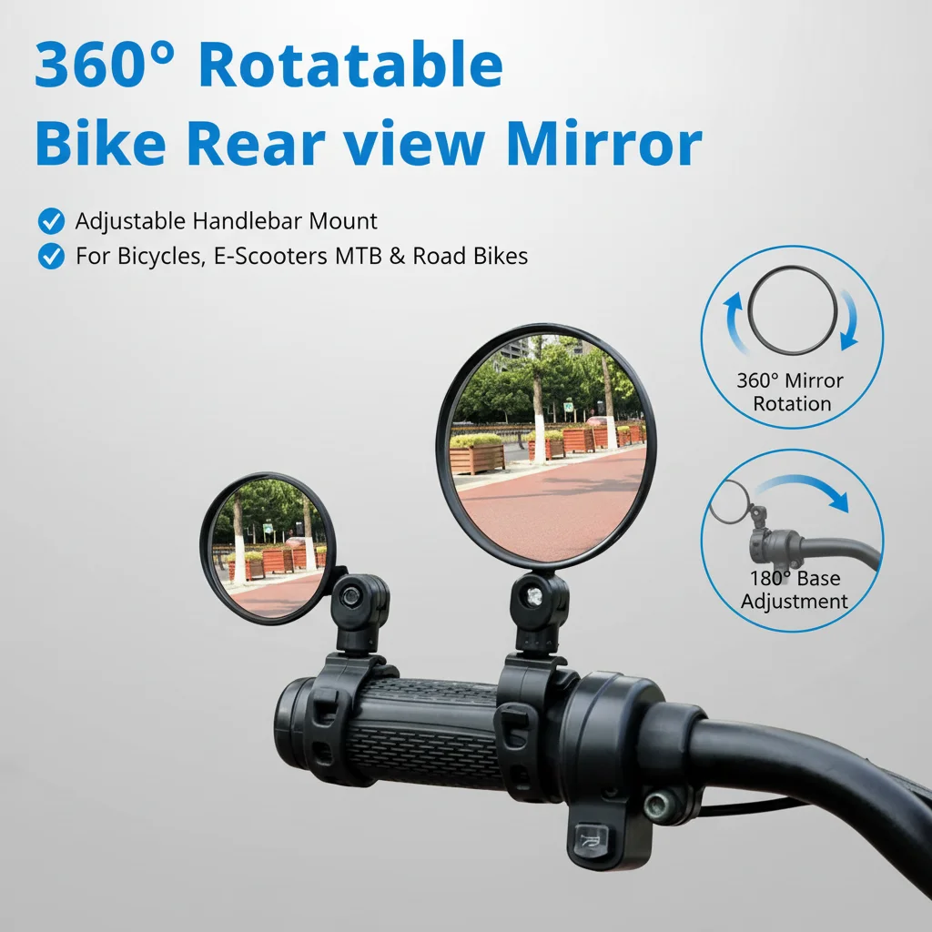 360 Rotatable Bike Rear View Mirror Adjustable Handlebar Wide Angle Convex Mirror For Bicycle Electric Scooter MTB Road Bike