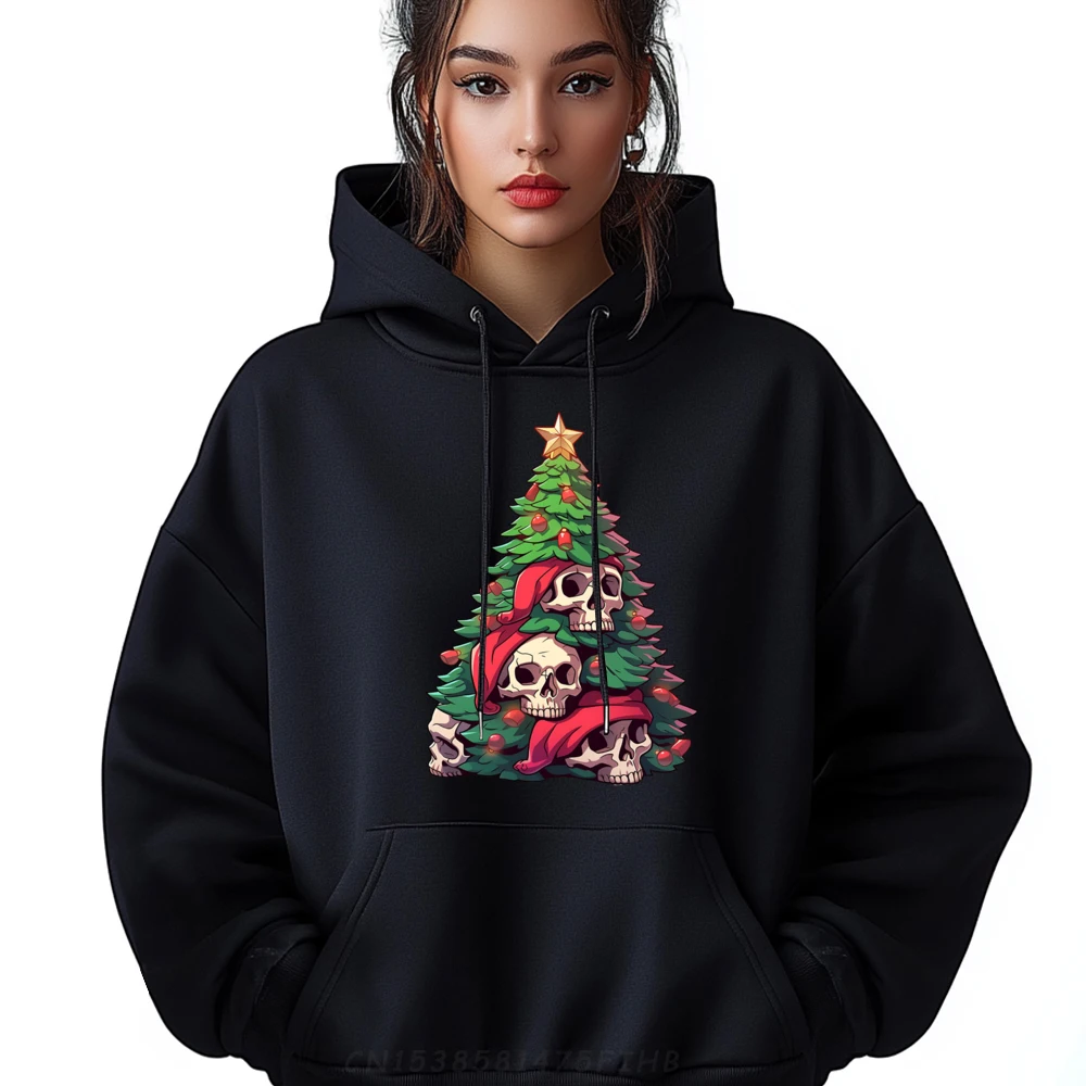 

Matching Family Christmas Tree Skeleton Skulls Santa Hat Vintage Hoodie Men Funny Pullover Hoodies