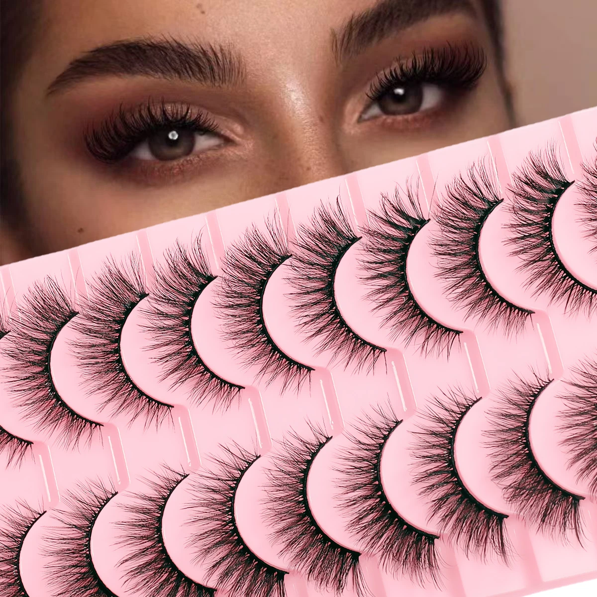 Cat Eye natuurlijke make-up valse wimpers, pluizige krullende feeënsimulatiewimpers, herbruikbare 10-paars set