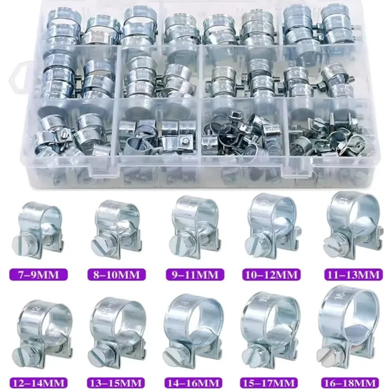 92pcs Hose Clamps Zinc Plated Fuel Injection Line Adjustable Metal Pipe Clamp Kit for Automotive Agriculture Construction