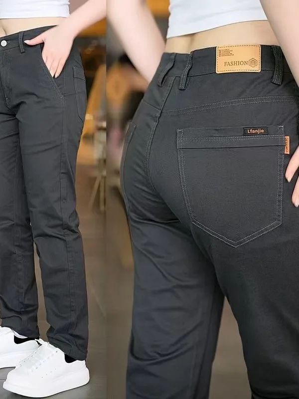 Men's Cotton Casual Pants Straight Leg Fashionable All-Match Long Trousers Durable Clean-Keeping Pure Cotton Slim Fit Workwear