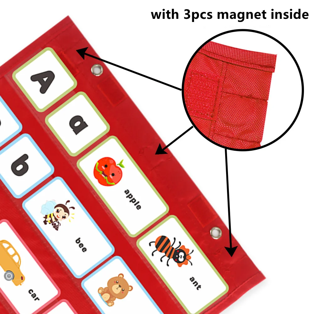 다기능 마그네틱 포켓 차트 사각형 교실 용품, 후크 걸이식 가방, 화이트보드 교육 보조, 카드 미포함
