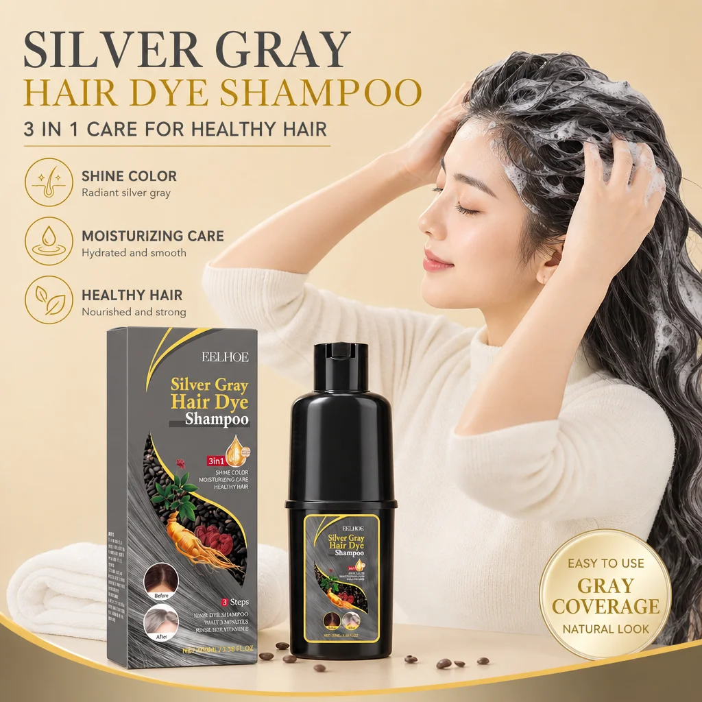 Silver Gray Hair Dye Shampoo 3 In 1 Herbal Hair Color Moisturizing Care Fast Cover White Grey Hair DIY Coloring Shampoo 100ml