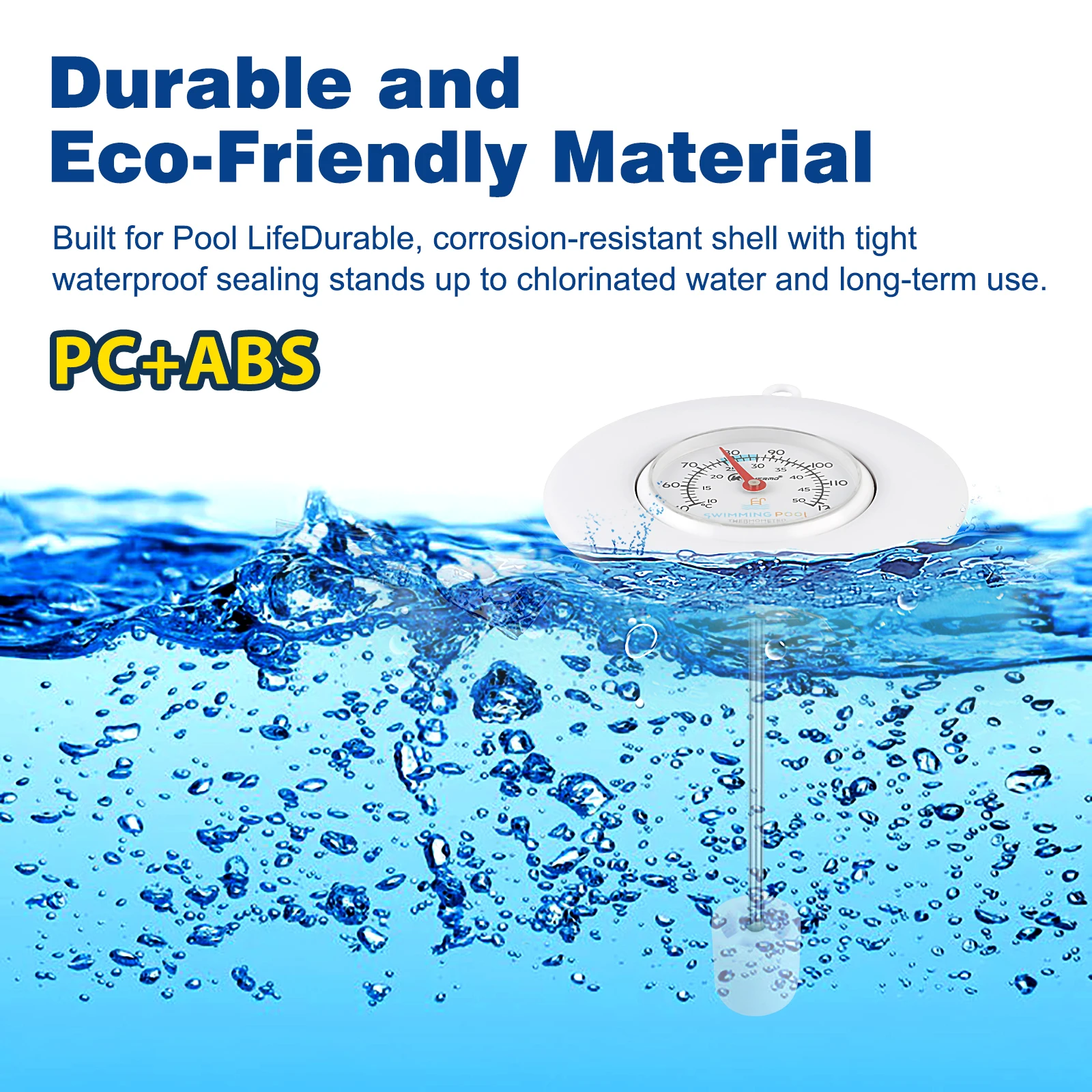 Floating Pool Thermometer Analog Swimming Pool Spa Hot Tub Water Temperature Gauge with Rope Suction Cup Fahrenheit Celsius