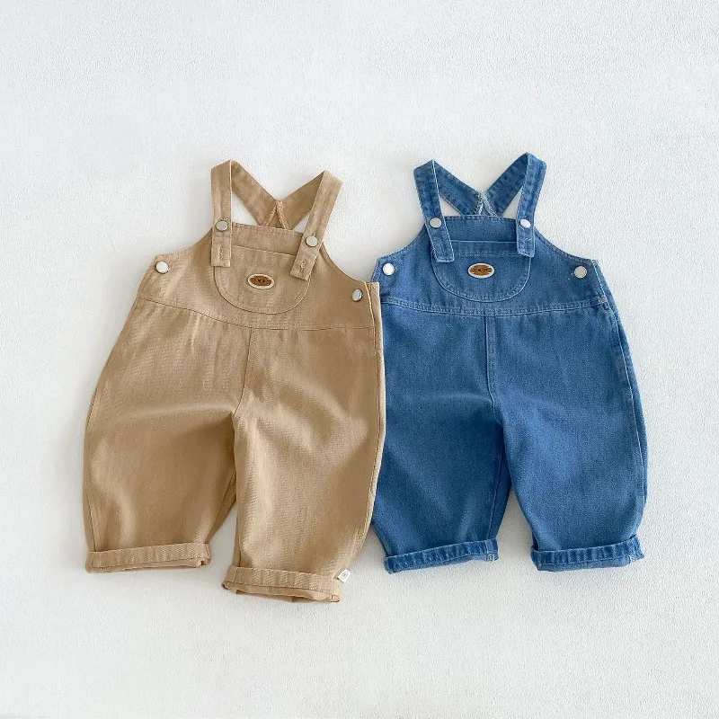 2026 Autumn Kids Clothes 1-6 Y Boys' Solid Color Overalls Baby Girls Loose Suspenders Trousers Children Cotton Bib Pants