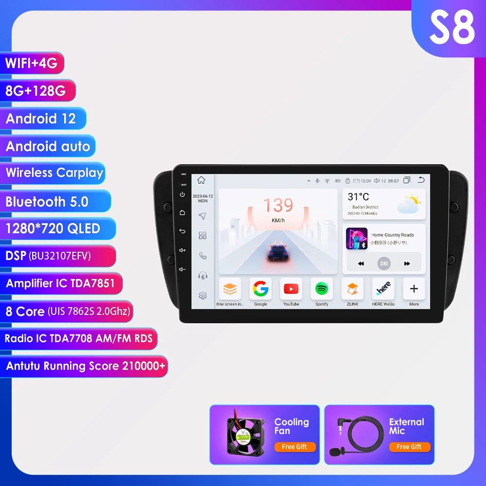 Hizpo 7862 Carplay Android Radio Voor Seat Ibiza 6j 2009 2010 2012 2013 MK4 AI Voice Auto Multimedia GPS 2din Autoradio 8 + 128G RDS