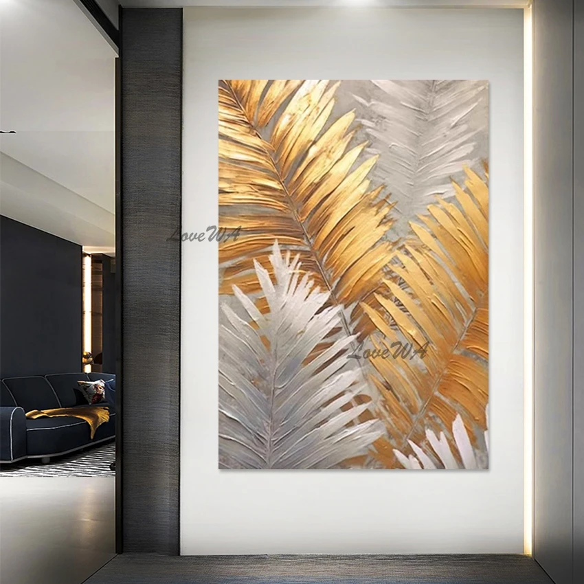 Decor Abstract Frameless Plant Leaf Scenery Art Poster, Wall Picture For Living Room, Modern Handmade Oil Paintings Canvas Roll