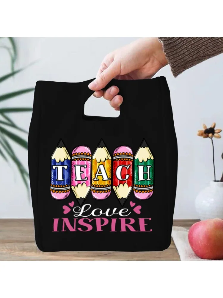 Fashion Teach Lunch Bags Lunch Bag School Child Teach Love Inspire Graphic Print Women Picnic Travel Thermal Essential Tote Bags — zdjęcie 2