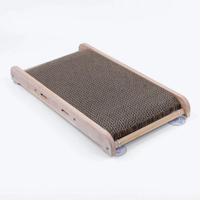 Classic Vertical Corrugated Cat Scratcher with Sisal Scratch Pad, Wood Cat House and Scratching Board, Indoor Cat Furniture