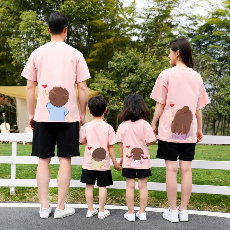 Mother Daughter Clothes Family Matching Outfits Cotton T-shirt Cartoon Printed Tops Parent-child Outfits Summer Boys Girls Tees