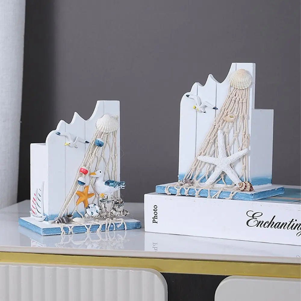 Mediterranean Style Wooden Pen Holder Large Capacity Handmade Pencil Storage Box Ocean Style Pen Container