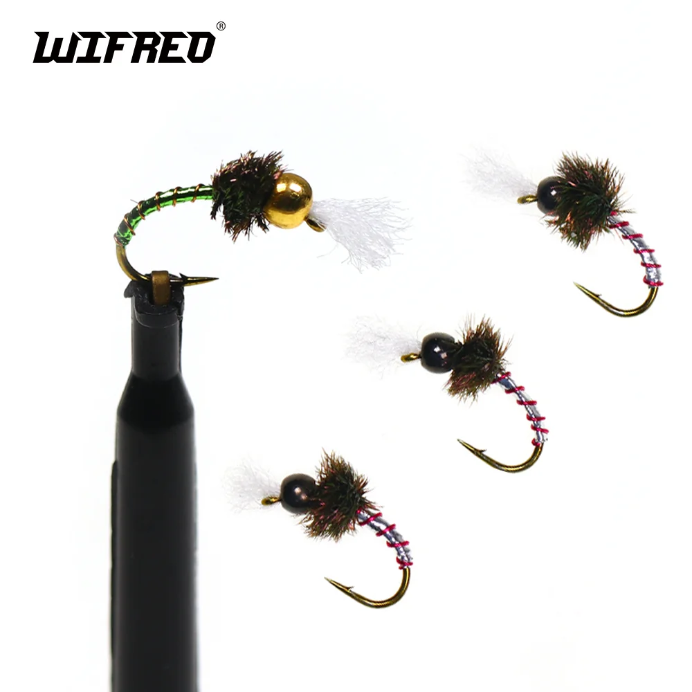 Wifreo 10pcs Brass Beadhead Chironomid Flies Emerger Midge Nymph Fly Caddis Larva Pupa Buzzer Grayling Trout Fishing Lure Baits