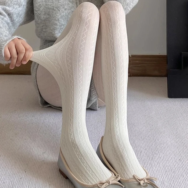 New Spring Thigh BodyStockings JK Cos Wave Pattern Striped Jacquard Nylon Elastic Pantyhose Women Sexy Outdoor Base Layer Tights