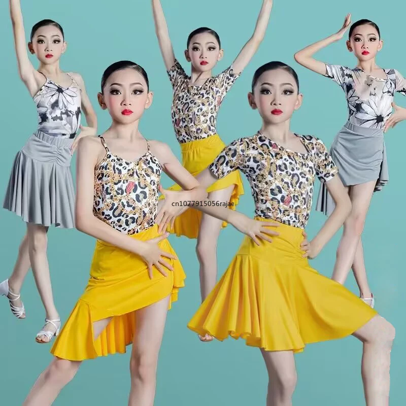 New Kids Latin Dance Dress for Competition Girls Leopard Cha-cha  Tanggo Ballroom Dancing Dresses Sexy Salsa Dancewear