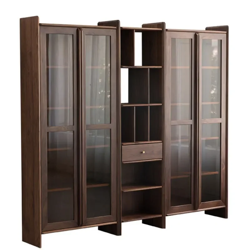

North American black walnut all solid wood bookcase modern simple cherry wood log study storage cabinet locker bookcase