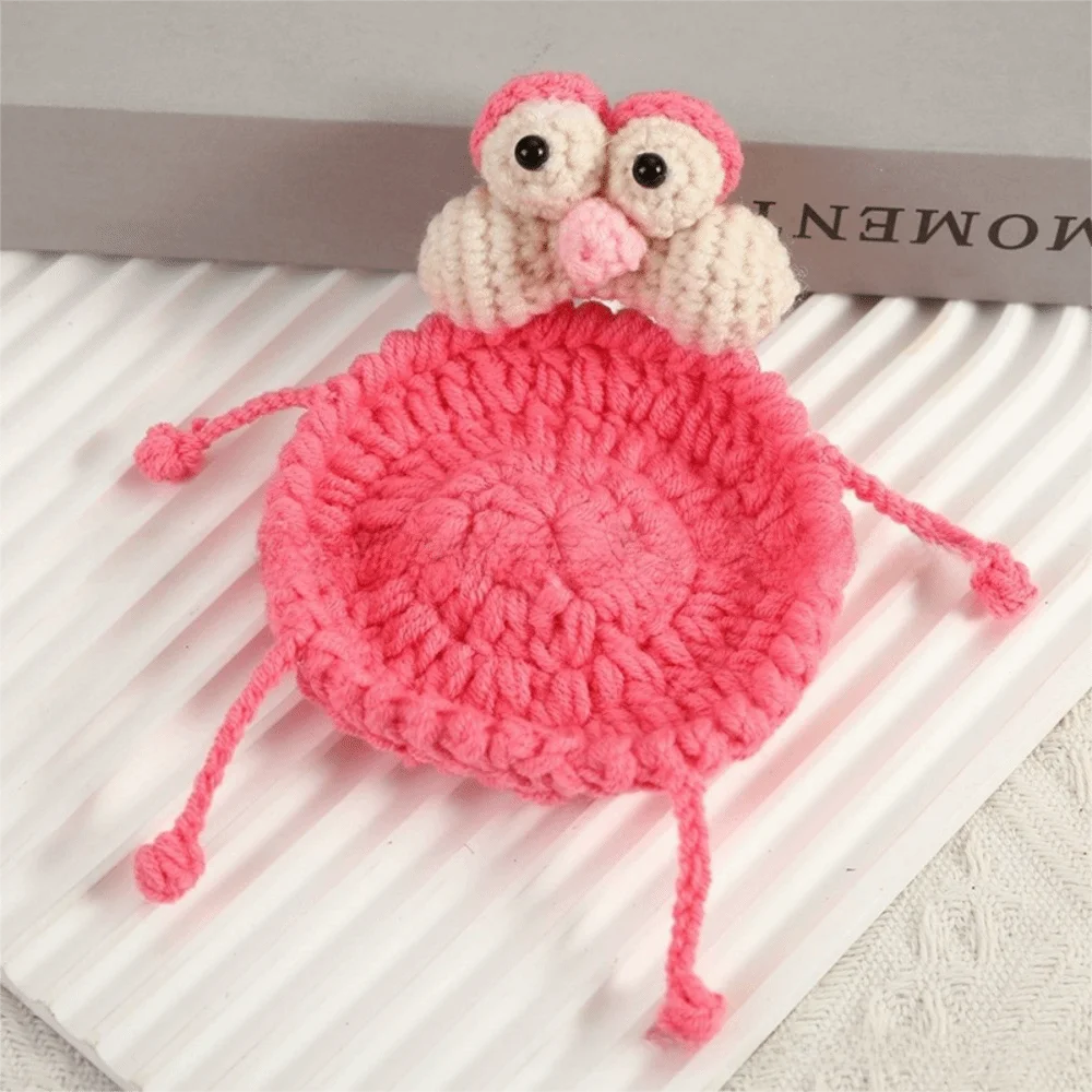 Handmade Crochet Craft Crochet Animal Coaster Soft Knitted Non-slip Base Knitted Drink Coaster Creative Cartoon Style