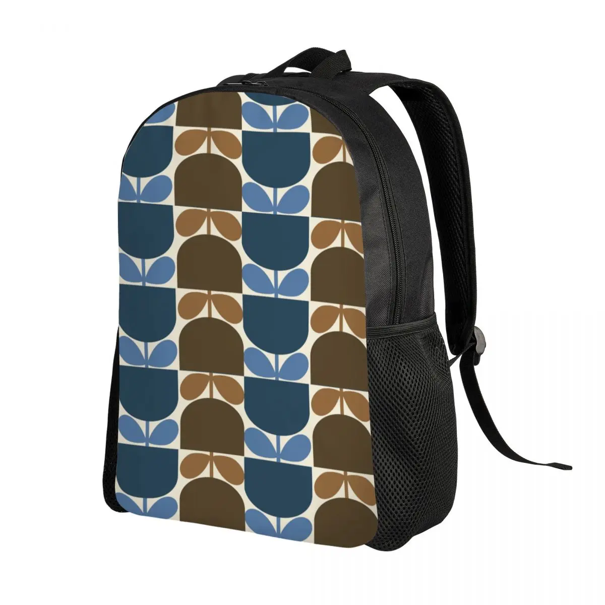 Custom Print Block Flower Navy Bark Orla Kiely Laptop Backpack Men Women Basic Bookbag for College School Student Bag